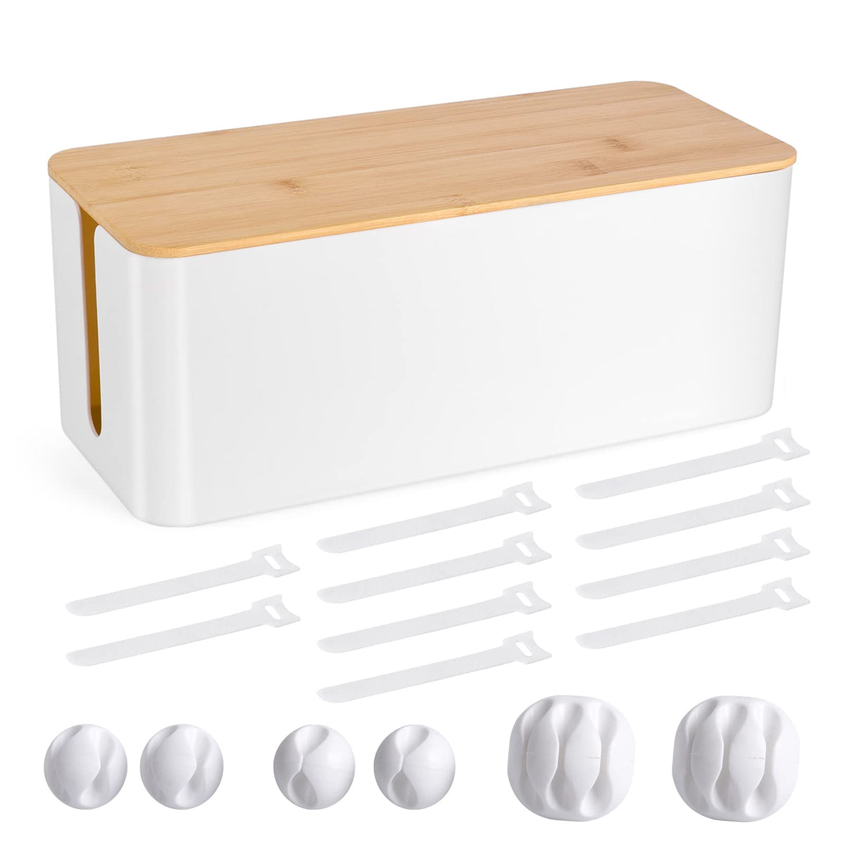 Tuwechen Cable Management Box, Wooden Style Large Cord Organizer Box