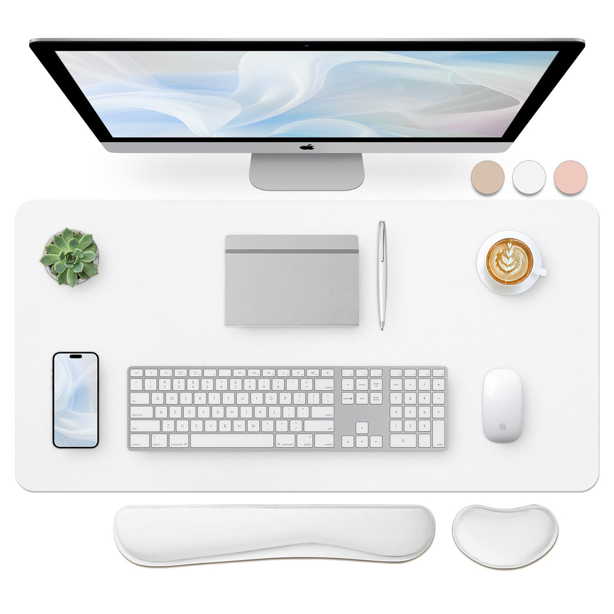 Leather Desk Pad, Mouse Pad, Non-Slip Desk Protector Mat, Leather Desk Blotter, Computer Desk Pad, Waterproof Desk Mat for Office Home Decor - Beige (31.5×15.7 Inches)