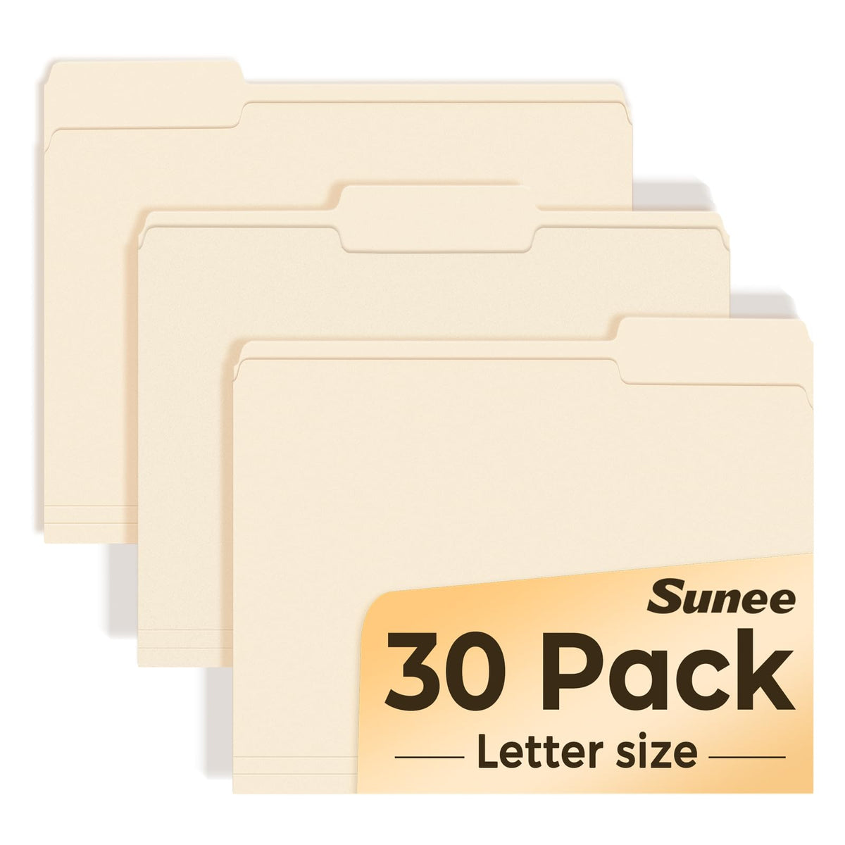 SUNEE File Folders, 30 Pack Manilla Folders 8.5 x 11, 1/3 Cut Tab for Easy Labeling and Organization, Durable Standard Paper for Home, Office, School Filing
