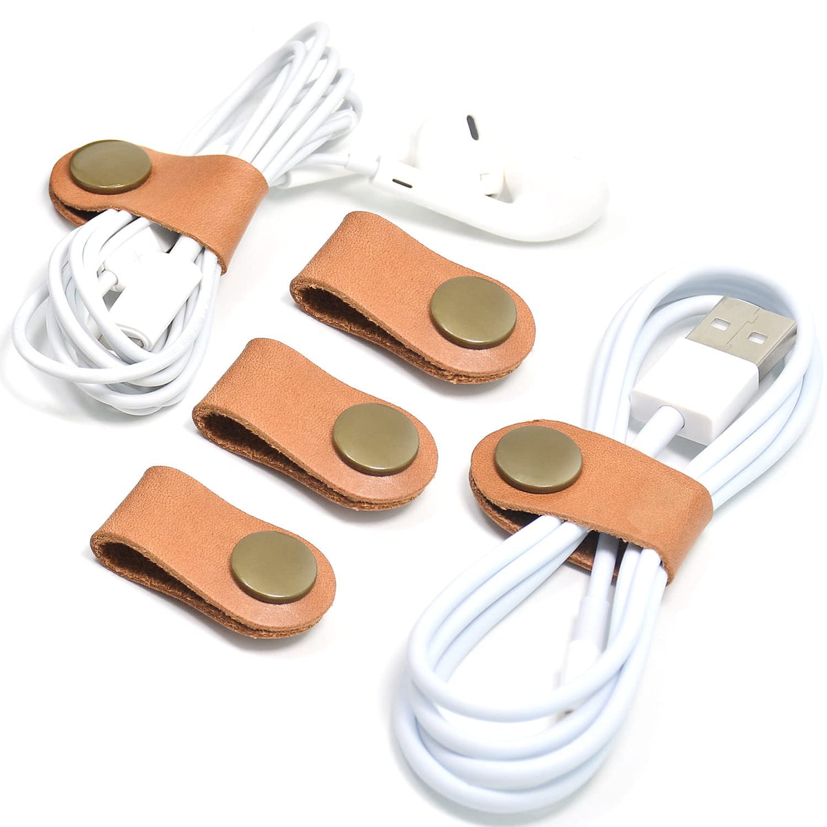 CAILLU Leather Cord Organizer,Cable Ties for Earbuds,Cord Keeper for Travel