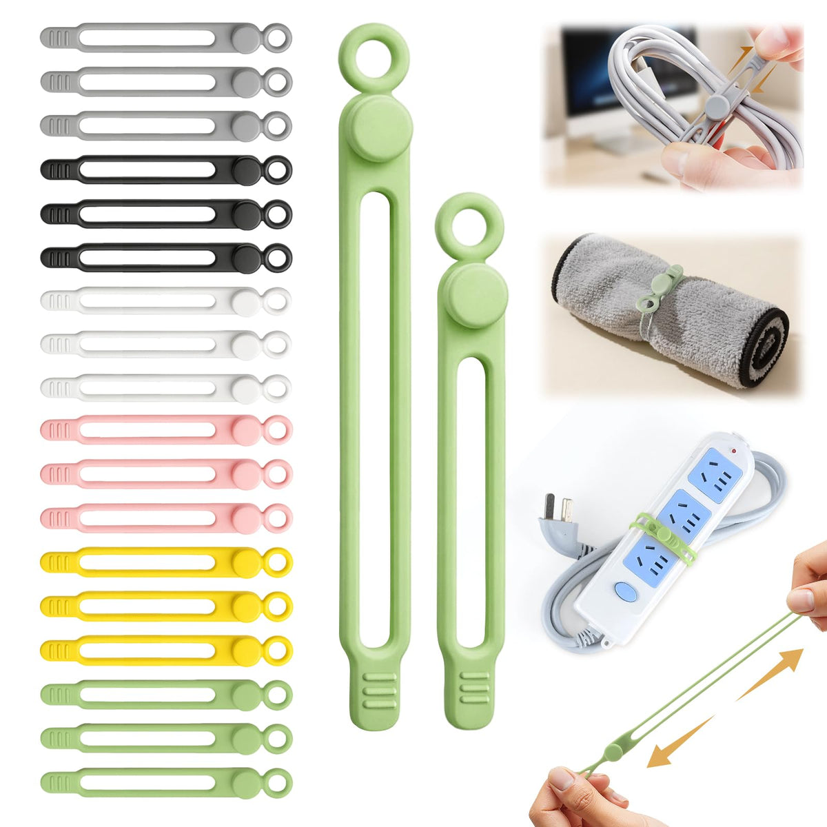 30 Pcs Silicone Cable Ties, Reusable Data Cable Organizer for Home Office