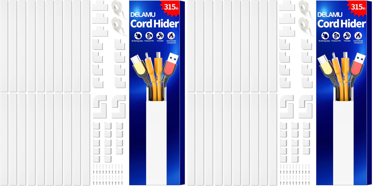 Delamu Cord Hider, 157in Wire Covers for Cords on Wall, Premium Cable Hider Cord Covers for Wires, Cable Management Wire Hiders for TV, Cable Raceway Kit, W0.95 H0.55in, White