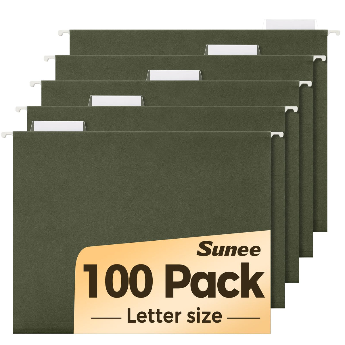 SUNEE Hanging File Folders, 25 Pack Reinforced Hang Folders Letter Size, Adjustable 1/5-Cut Tabs, Designed for Bulky Files, Filing Cabinet, Standard Green