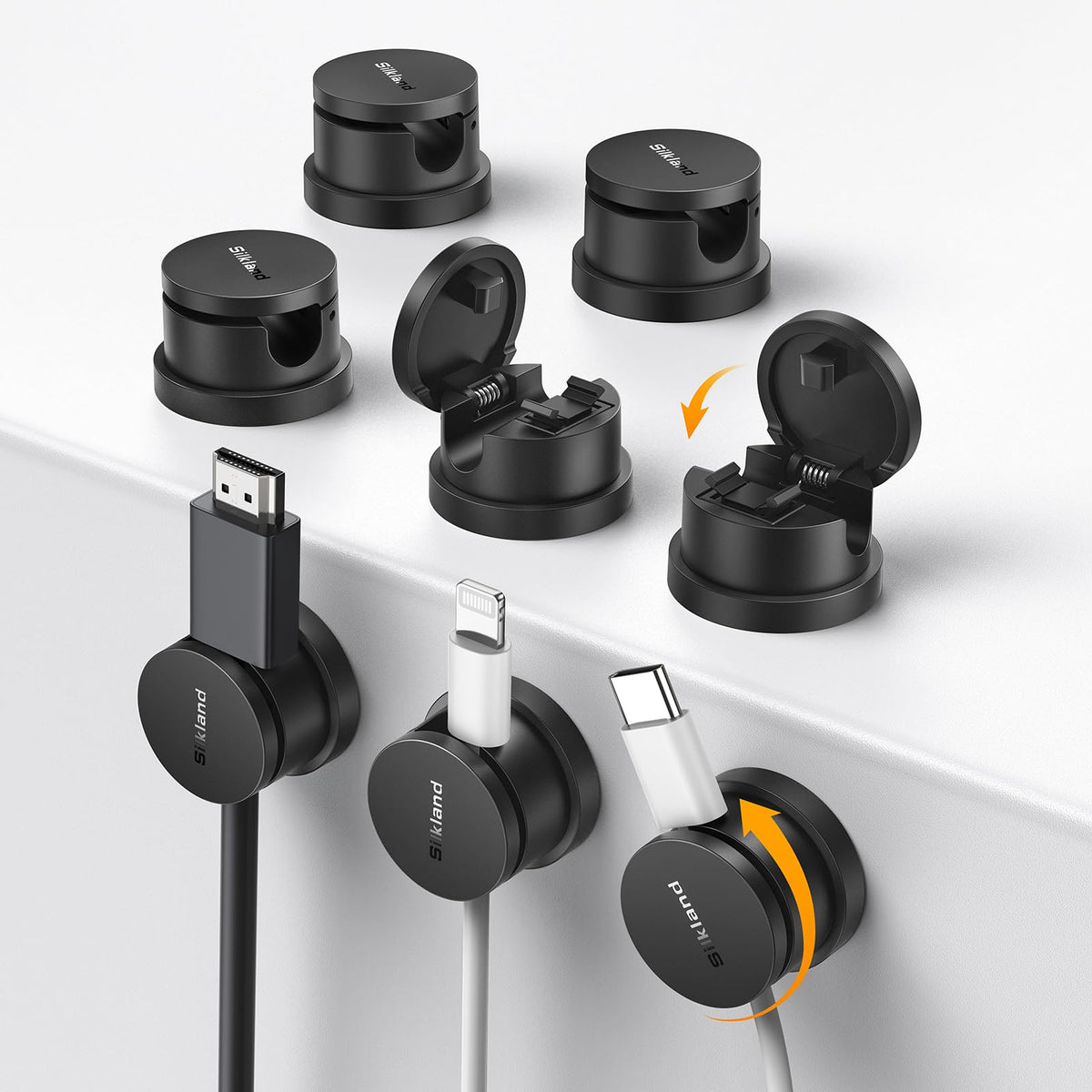 Silkland 6 Pack Snap-Lock Cable Clips, Rotatable Cord Holder for Nightstand