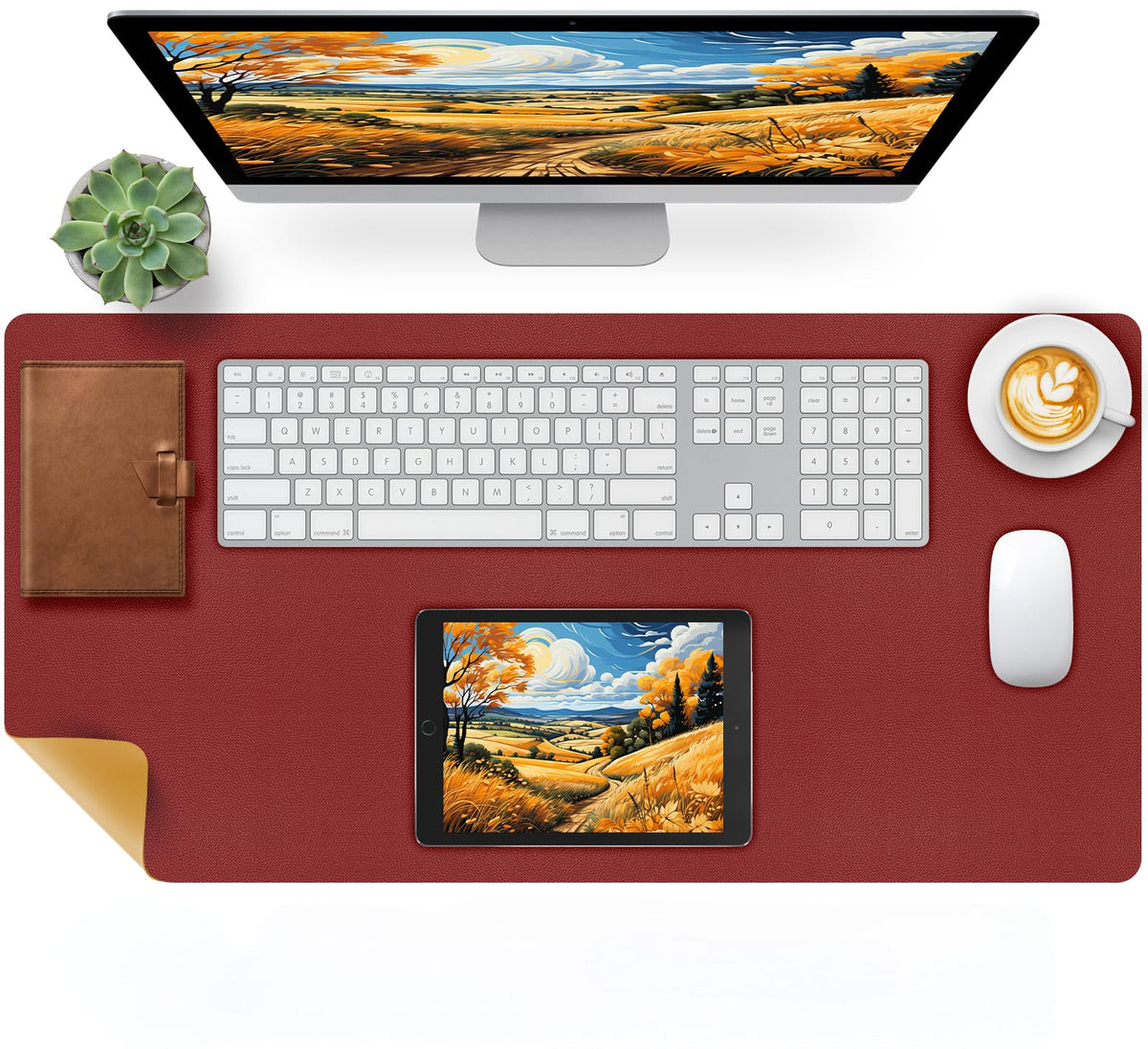 Bloss Blue Leather Desk Mat Protector,Leather Mouse Pad,Laptop Protector Desks Mat,Office Desks Mats,Keyboard Desks Mats,Computer Mat,Dual-Side Waterproof Desk Writing Pad for Office/Home.23.6"x 13.8"