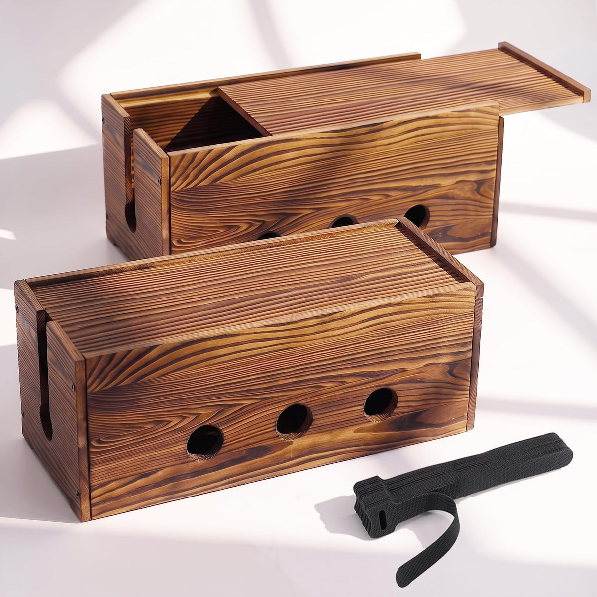 Large Cable Management Box Wooden Cord Organizer Box for Power Strip, Surge Protector, Extension Cords, Chargers & Wires, Cable Hider Box for Desk