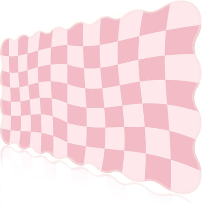 L-SPOUTTO Pink Mouse Pad,Geometric Desk Mat XXL Large Scalloped Gaming Mousepad,35.4x15.7in Non-Slip Rubber Base Keyboard Pad Waterproof Desktop Mat for Laptop Computer Game Home Office-Checkered