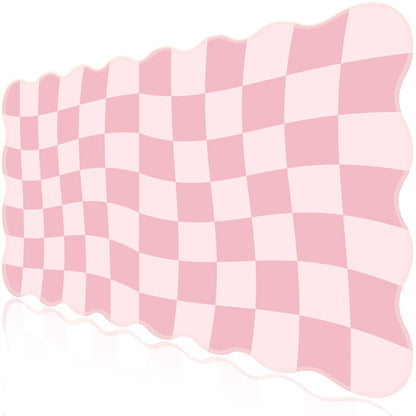 L-SPOUTTO Pink Mouse Pad,Geometric Desk Mat XXL Large Scalloped Gaming Mousepad,35.4x15.7in Non-Slip Rubber Base Keyboard Pad Waterproof Desktop Mat for Laptop Computer Game Home Office-Checkered