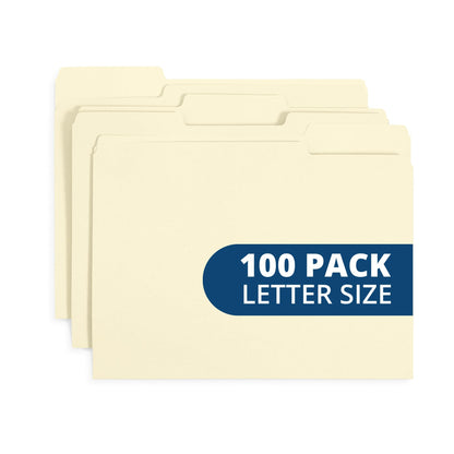 Blue Summit Supplies 100 File Folders, Letter Size, 1/3 Cut Tab, Red