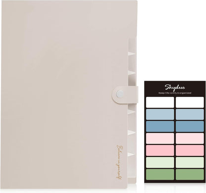 SKYDUE Expanding File Organizer with 8 Pockets, Accordion File Folders with Labels, Portable Document Paper Bill Receipt Organizer, Home College School Office Supplies, Letter Size,Milk Tea Brow