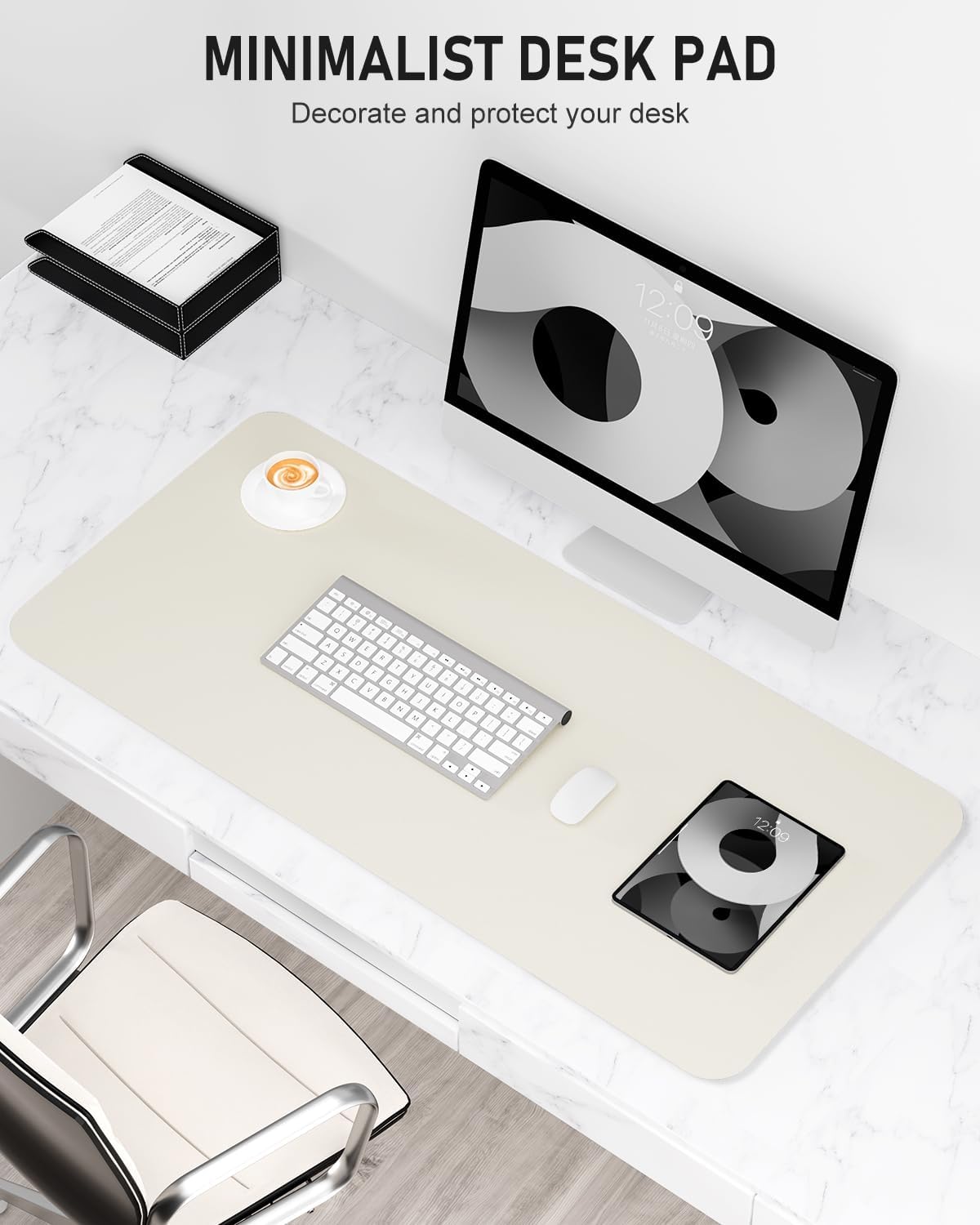 Desk Pad, 30" x 14" PU Leather Non-Slip Desk Mat Large Mouse Pad for Desktop, Waterproof Laptop Computer Writing Mat for Office, Home, Work, Gaming, Ivory White