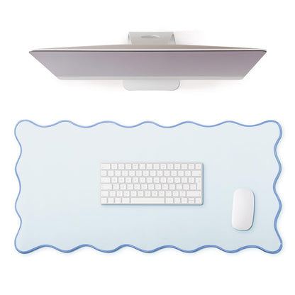 Hahafelt Large Scalloped Desk Mat Pad, Blue, 31.5 x 15.8 Inches
