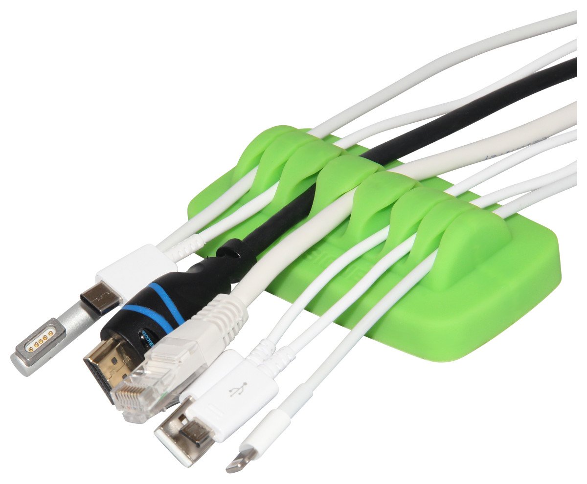 Heaviest Cable Organizer on the Market! Compact and Weighted Desktop Cord Holder for Desk and Nightstand, Eco-Friendly Silicone, No Bad Smell, Bundled with 4 Reusable Cable Ties! (Black)