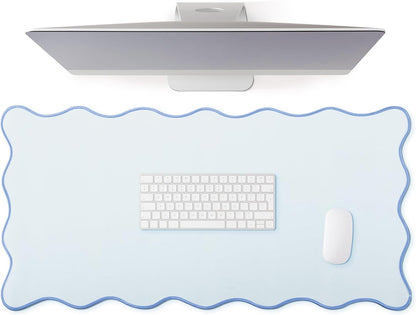 Hahafelt Large Scalloped Desk Mat Pad, Blue, 31.5 x 15.8 Inches