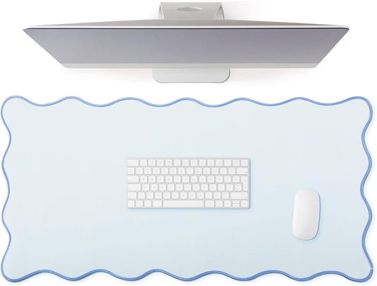 Hahafelt Large Scalloped Desk Mat Pad, Blue, 31.5 x 15.8 Inches