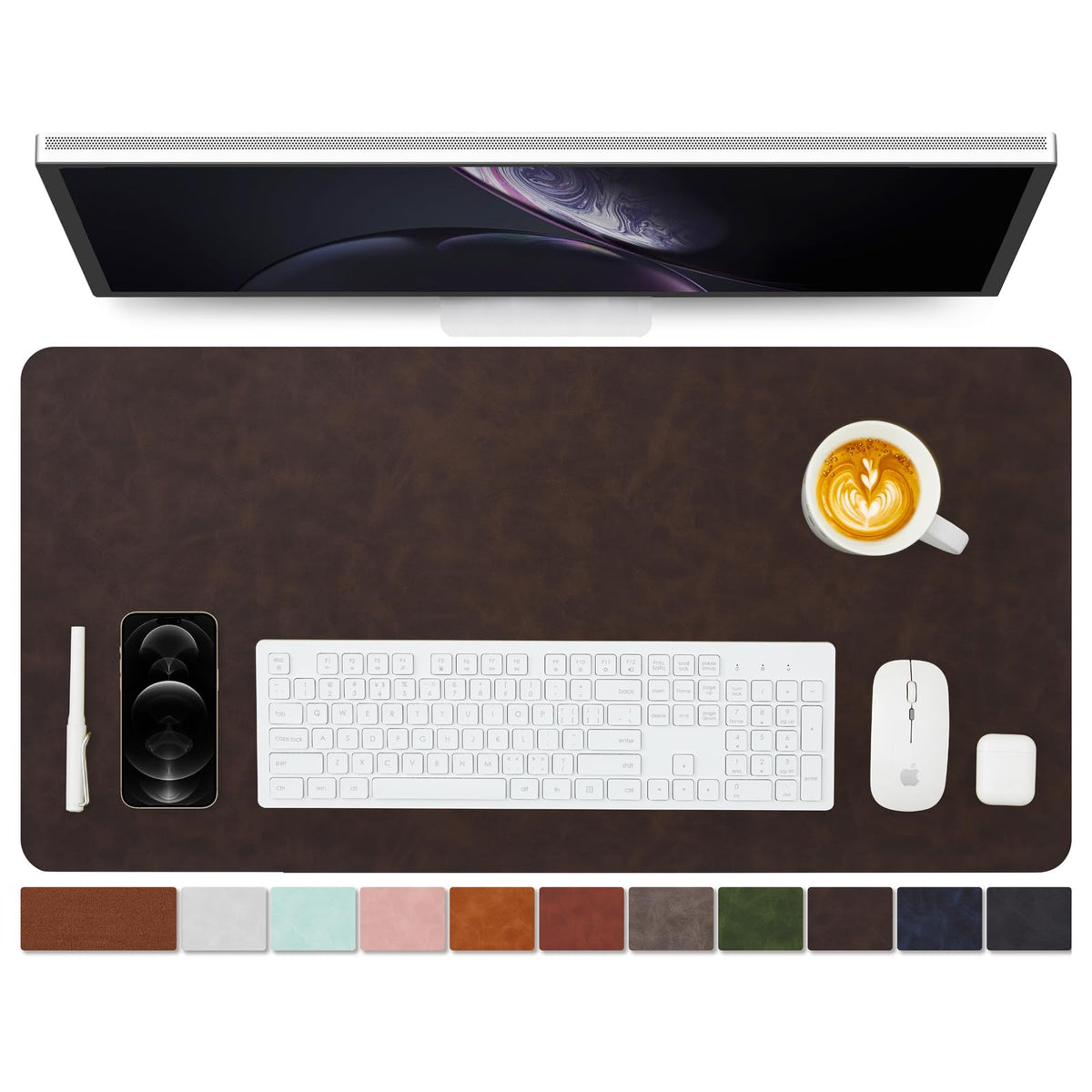 Distressed Leather Desk Mat - Non-Slip PU Desk Pad for Office and Home - Desk Organization and Accessories - Ideal for Large Mouse Pad and Desk Mats on Top of Desks(Tan,31.5"x 15.7")