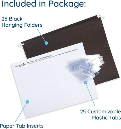 Blue Summit Supplies 25 Hanging File Folders, Letter Size, Black