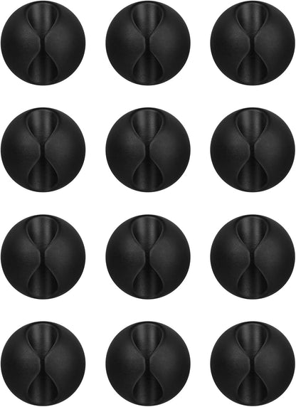 Flezoo 12PCS Black Adhesive Cable Clips Cord Organizer for Wire Management