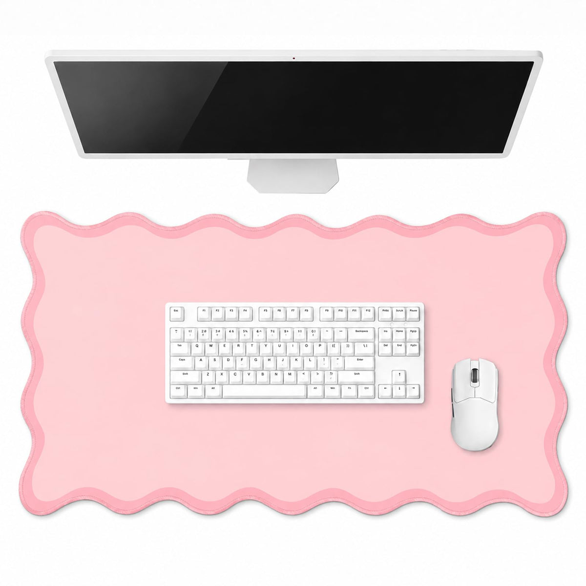 Hahafelt Large Scalloped Desk Mat Pad, Blue, 31.5 x 15.8 Inches