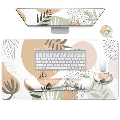 4-in-1 Large Gaming Mouse Pad, Keyboard Wrist Rest Pad & Wrist Support Mousepad Set, Extended Desk Pad Waterproof Desk Mat for Home Office Study Game-Pink Gold Marble