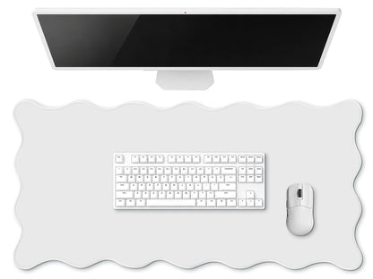 Hahafelt Large Scalloped Desk Mat Pad, Blue, 31.5 x 15.8 Inches