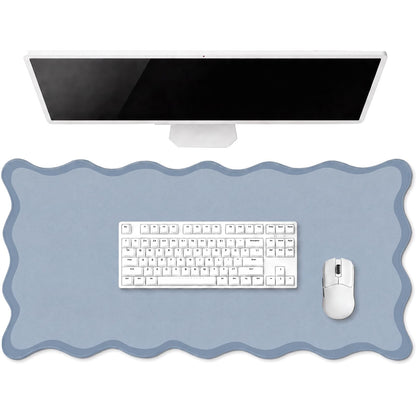 Hahafelt Large Scalloped Desk Mat Pad, Blue, 31.5 x 15.8 Inches
