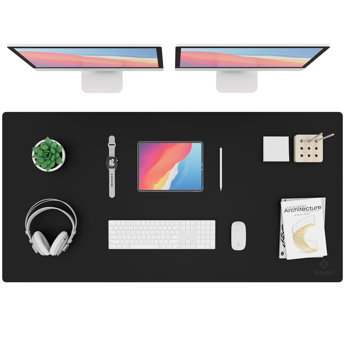 K KNODEL Large Office Desk Mat, Leather Mouse Pad (31.5"x15.7", Black)