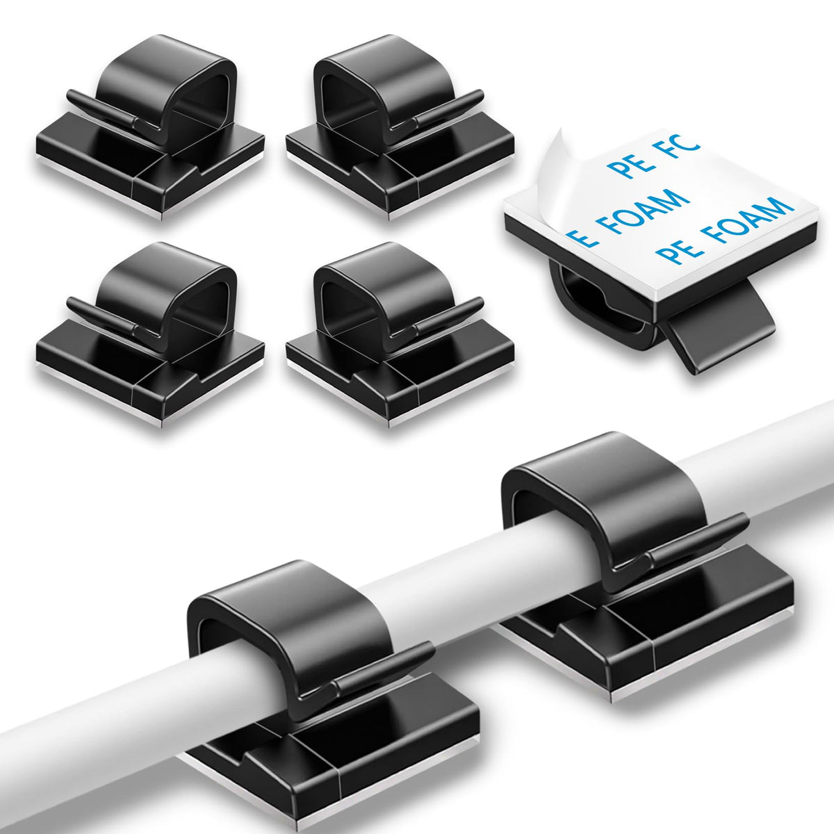 100 Pcs Cable Clips, Adhesive Cable Organizer Cord Holder Wire Clip Wire Management Self Adhesive Hooks Wire Holder for Office, Home (Black)