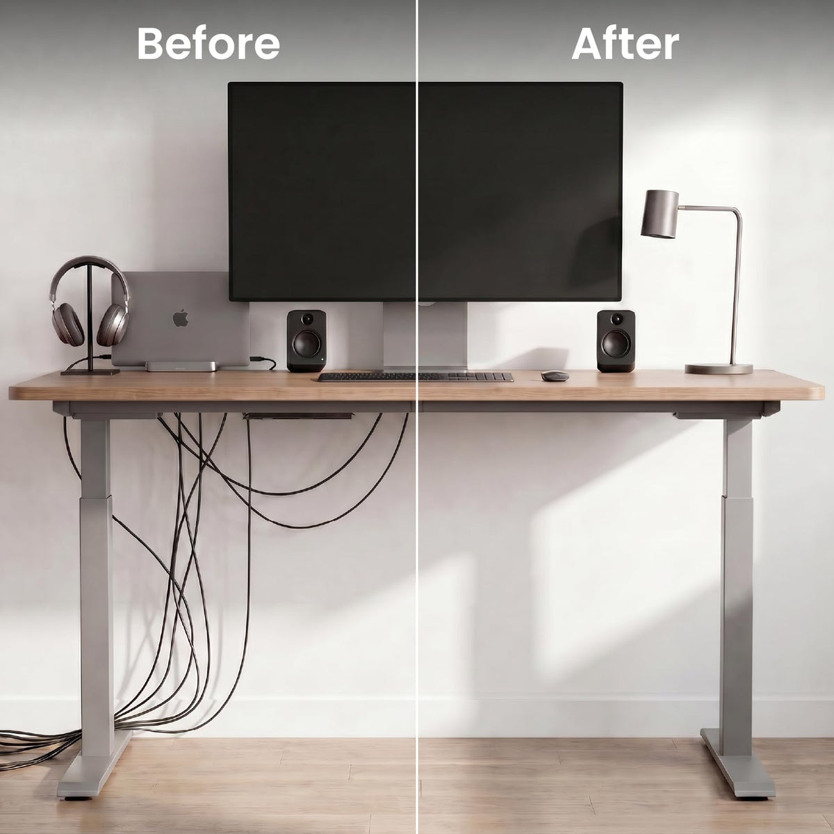 EVEO Cable Management Under Desk Kit (6 Units) - Under Desk Cable Management Cord Hider, Cable Hider Cord Management, Cable Organizer, Cable Raceway | Self-Adhesive 96'' J Channel 6X16 - Black