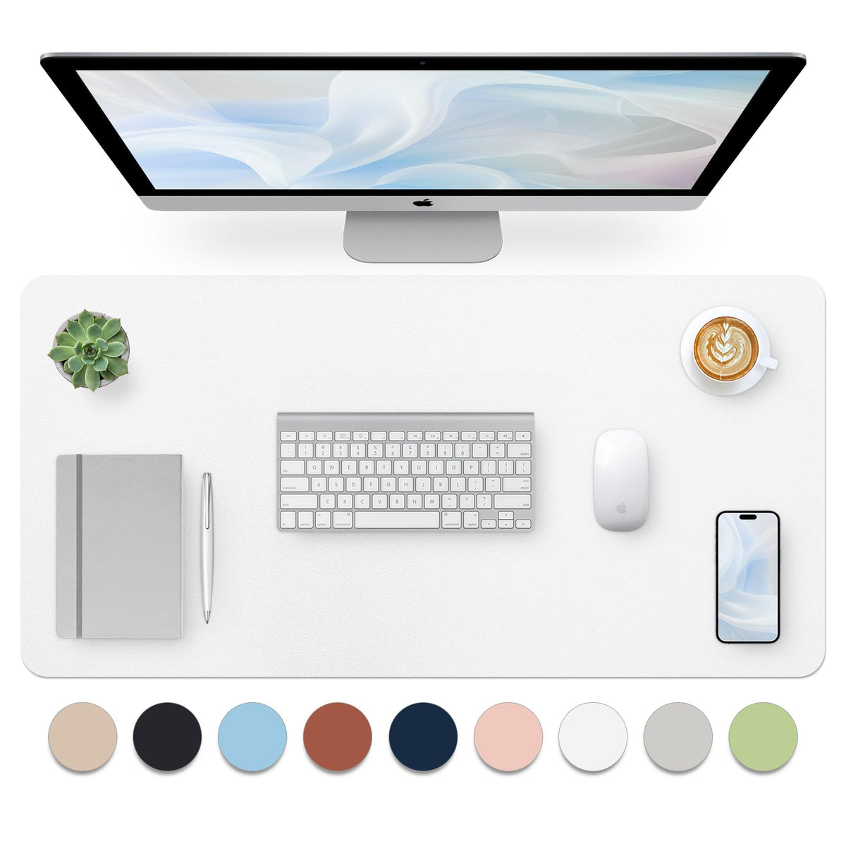 Leather Desk Pad, Mouse Pad, Non-Slip Desk Protector Mat, Leather Desk Blotter, Computer Desk Pad, Waterproof Desk Mat for Office Home Decor - Beige (31.5×15.7 Inches)