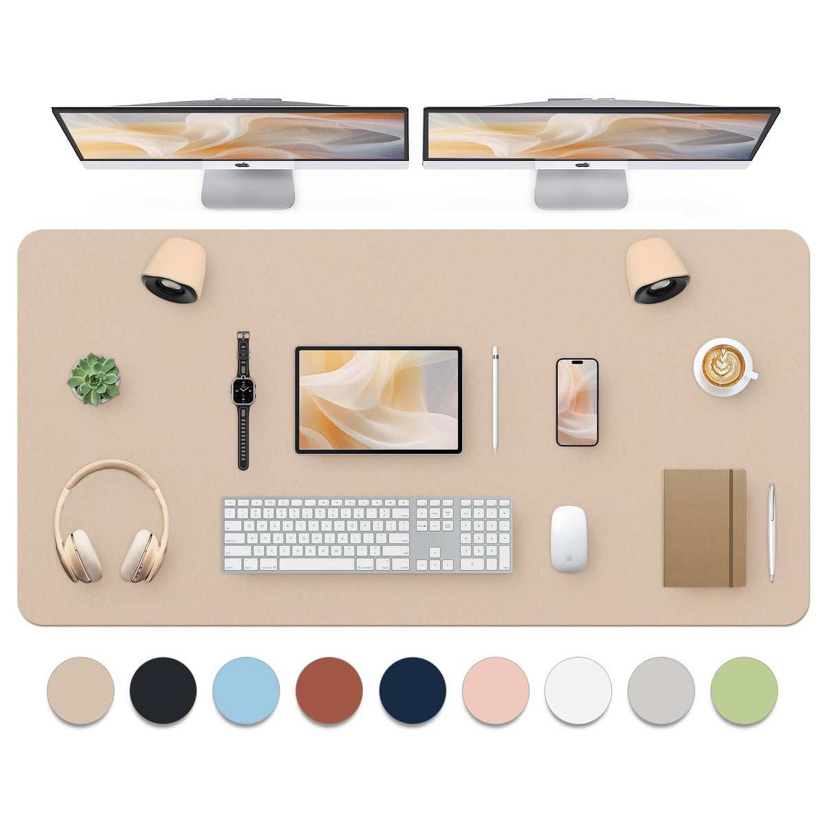 Leather Desk Pad, Mouse Pad, Non-Slip Desk Protector Mat, Leather Desk Blotter, Computer Desk Pad, Waterproof Desk Mat for Office Home Decor - Beige (31.5×15.7 Inches)