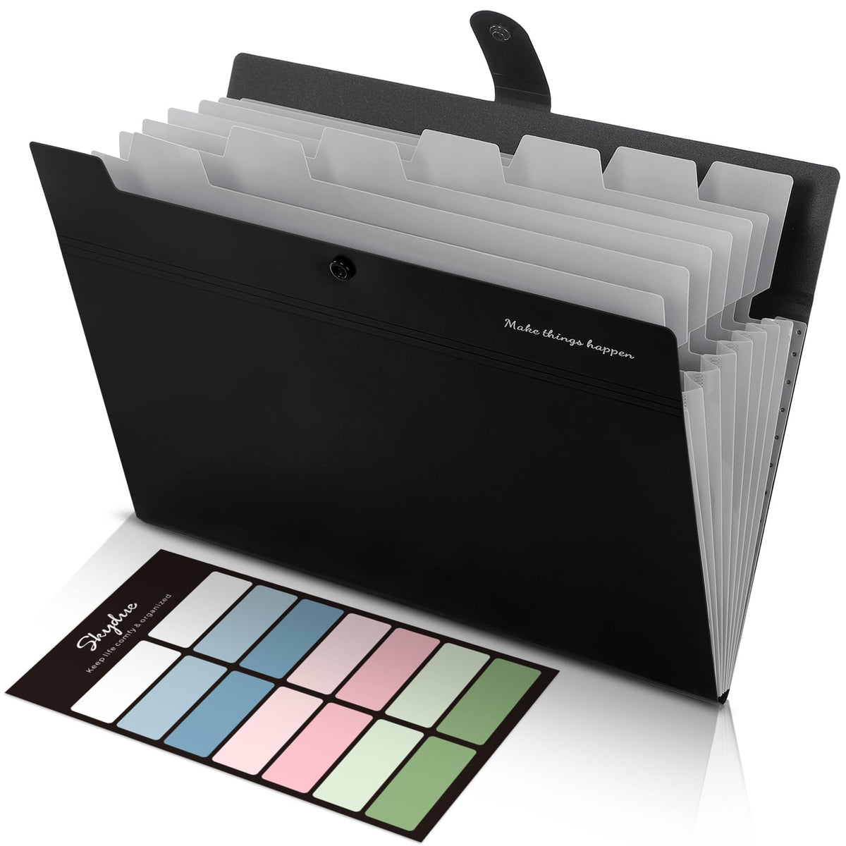 SKYDUE Expanding File Folders with 8 Pockets, Accordion File Organizer with Labels, Portable Paper Bill Receipt Organizer, Letter Size, Home School Office Supplies, Olive Green