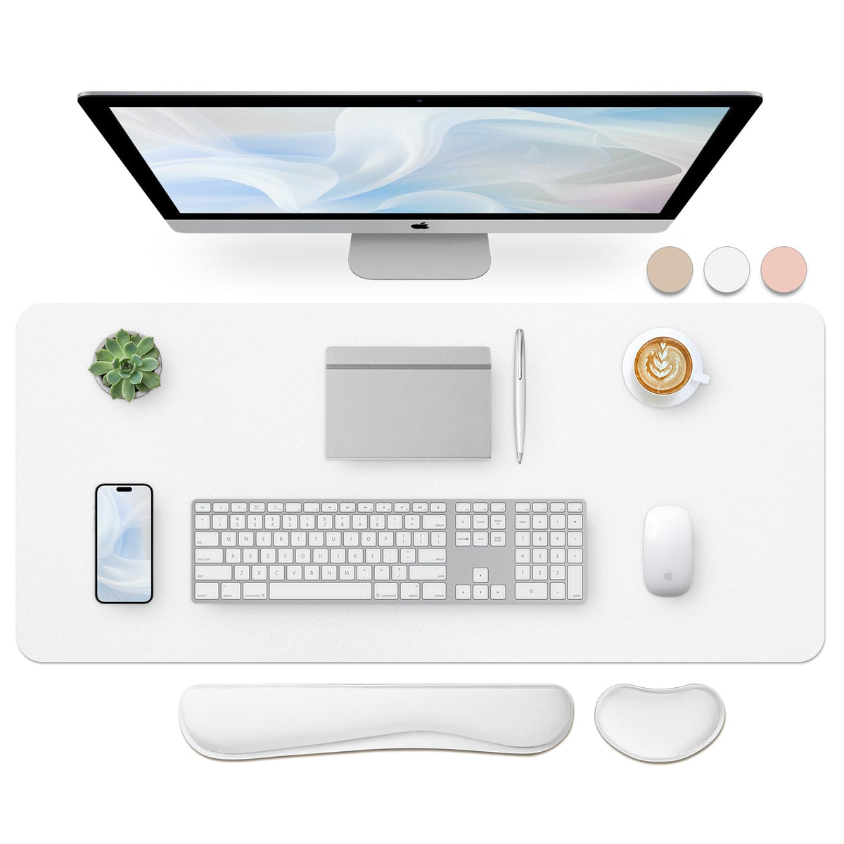 Leather Desk Pad, Mouse Pad, Non-Slip Desk Protector Mat, Leather Desk Blotter, Computer Desk Pad, Waterproof Desk Mat for Office Home Decor - Beige (31.5×15.7 Inches)