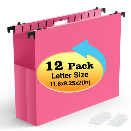 SHUTEX Extra Capacity Plastic Hanging File Folders,12 Pack,Letter, 6 Colors