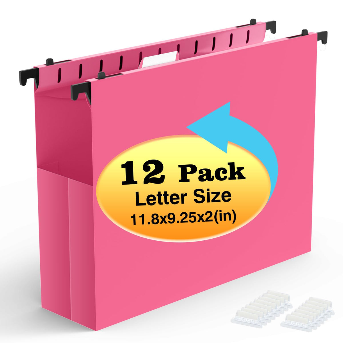 SHUTEX Extra Capacity Plastic Hanging File Folders,12 Pack,Letter, 6 Colors