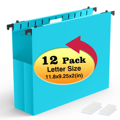 SHUTEX Extra Capacity Plastic Hanging File Folders,12 Pack,Letter, 6 Colors