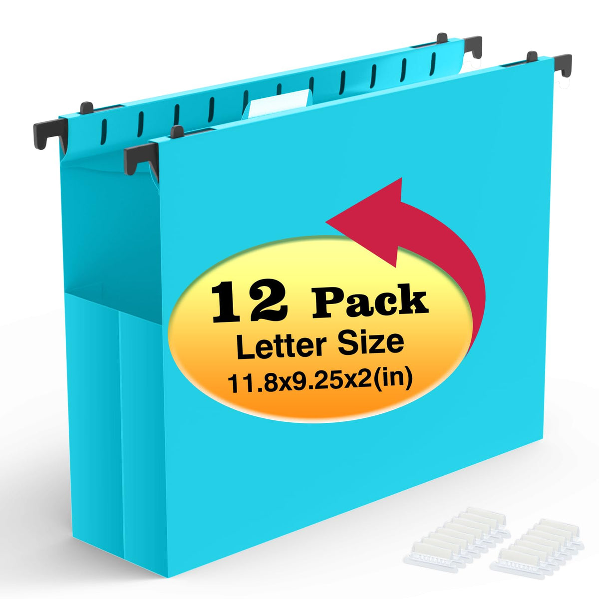 SHUTEX Extra Capacity Plastic Hanging File Folders,12 Pack,Letter, 6 Colors