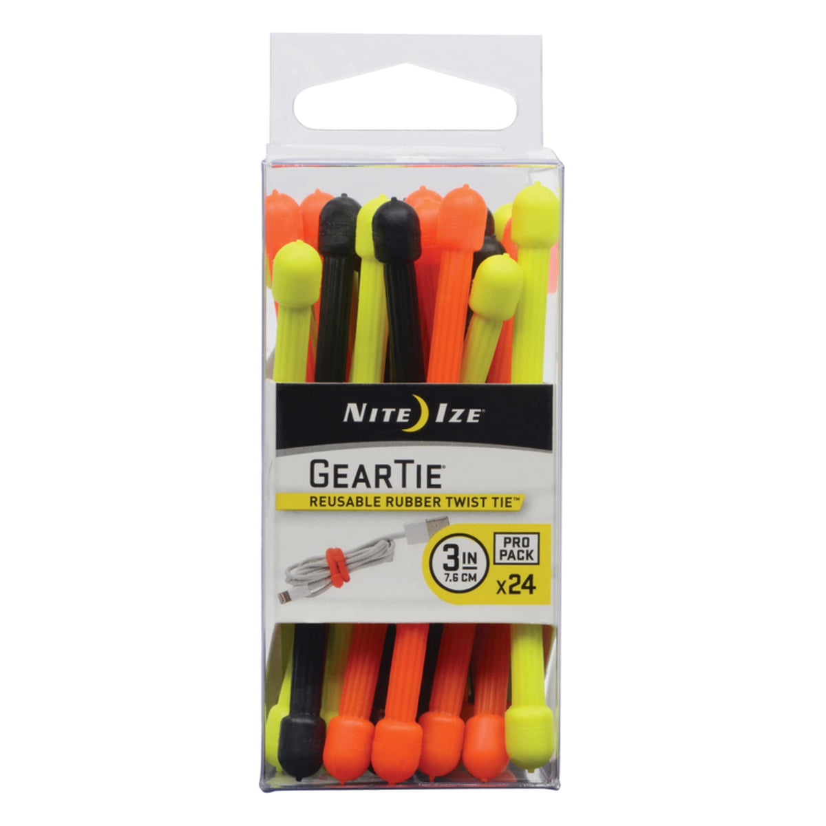 Nite Ize Original Gear Tie - 6-Inch Reusable Rubber Twist Tie - Reusable Gear Ties - Electric Cord Organizers - Twist Ties for Cords - Reusable Zip Ties - Black, 6-Inch, 12 Pack