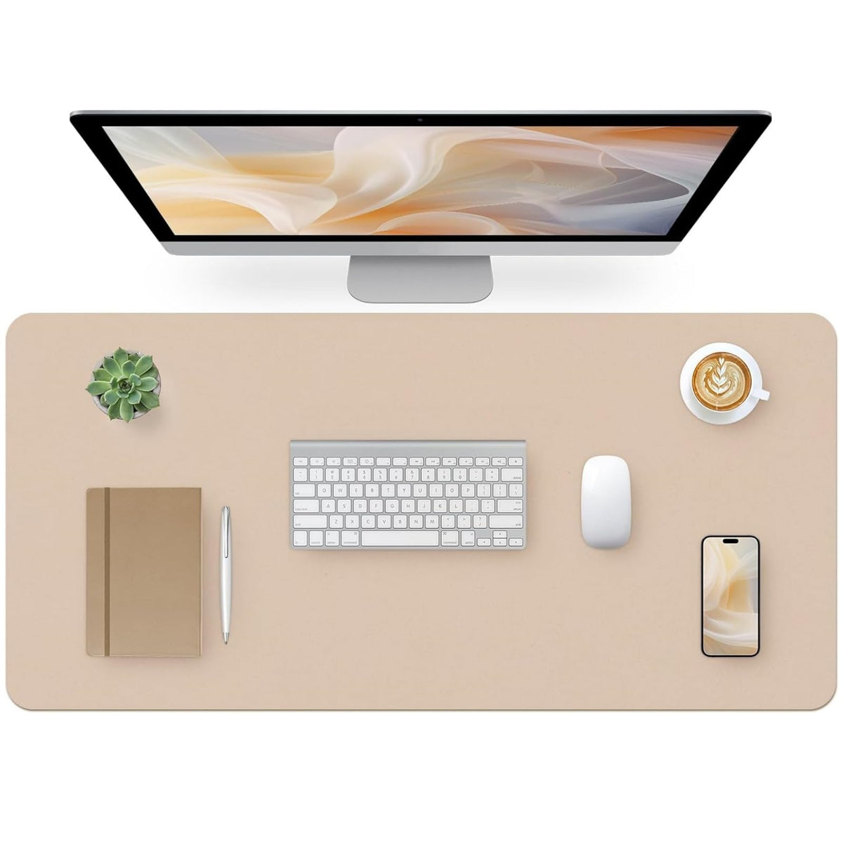 Leather Desk Pad, Mouse Pad, Non-Slip Desk Protector Mat, Leather Desk Blotter, Computer Desk Pad, Waterproof Desk Mat for Office Home Decor - Beige (31.5×15.7 Inches)