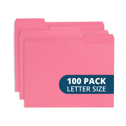 Blue Summit Supplies 100 File Folders, Letter Size, 1/3 Cut Tab, Red