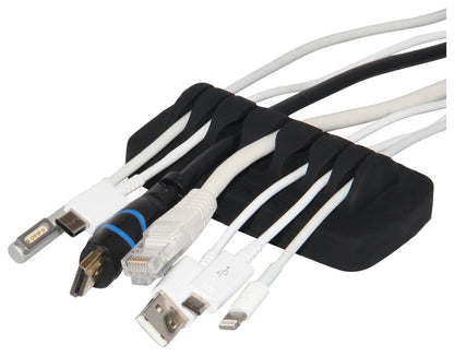 Heaviest Cable Organizer on the Market! Compact and Weighted Desktop Cord Holder for Desk and Nightstand, Eco-Friendly Silicone, No Bad Smell, Bundled with 4 Reusable Cable Ties! (Black)