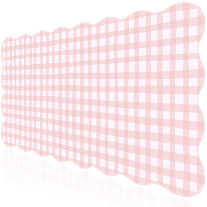 L-SPOUTTO Pink Mouse Pad,Geometric Desk Mat XXL Large Scalloped Gaming Mousepad,35.4x15.7in Non-Slip Rubber Base Keyboard Pad Waterproof Desktop Mat for Laptop Computer Game Home Office-Checkered
