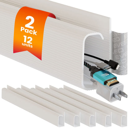 EVEO Cable Management Under Desk Kit (6 Units) - Under Desk Cable Management Cord Hider, Cable Hider Cord Management, Cable Organizer, Cable Raceway | Self-Adhesive 96'' J Channel 6X16 - Black