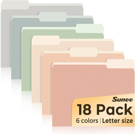 SUNEE File Folders, 18 Pack Manilla Folders 8.5 x 11, Colored Folder Office Organization Home School Folders for Documents Files Paper, 6 Pastel Colors