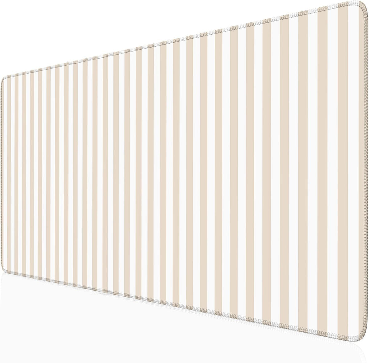 Beige Striped Desk Mat Cute Pastel XXL Large Gaming Mouse Pad Desk Pad Kawaii Aesthetic Home Office Decor Cozy Keyboard Laptop Computer Mat