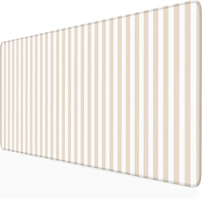 Beige Striped Desk Mat Cute Pastel XXL Large Gaming Mouse Pad Desk Pad Kawaii Aesthetic Home Office Decor Cozy Keyboard Laptop Computer Mat