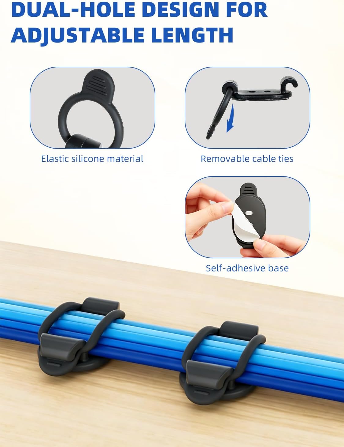 10 Pack Adhesive Cable Clips, Adjustable Cable Management Clips Black