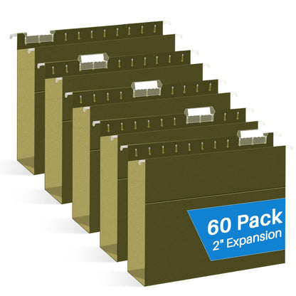 Hanging File Folders, RAZCC 60 Pack Reinforced Hanging Folders Letter Size, Designed for Bulky Files, Filing Cabinet, Adjustable Tabs, Green