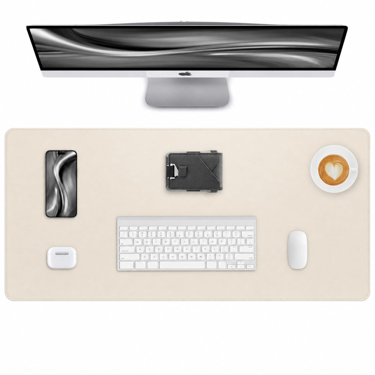 AFIING Desk Pad Protector 23.6" x 13.7" - Non-Slip Waterproof PU Leather Desk Mat for Mouse, Keyboard, Laptop, Office and Home Workspace (Beige)