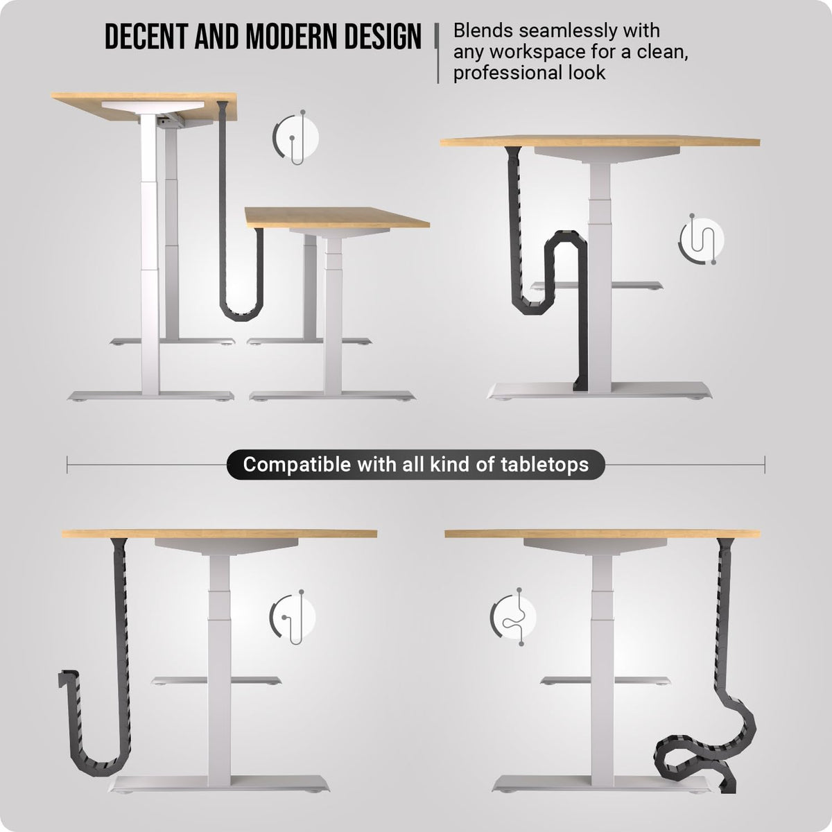 Ultimate Setup Under Desk Cable Management Vertebrae - Perfect for Sit Stand Desk - Wire Management - Adjustable Length - Flexible Cable Spine - Black, 133 cm